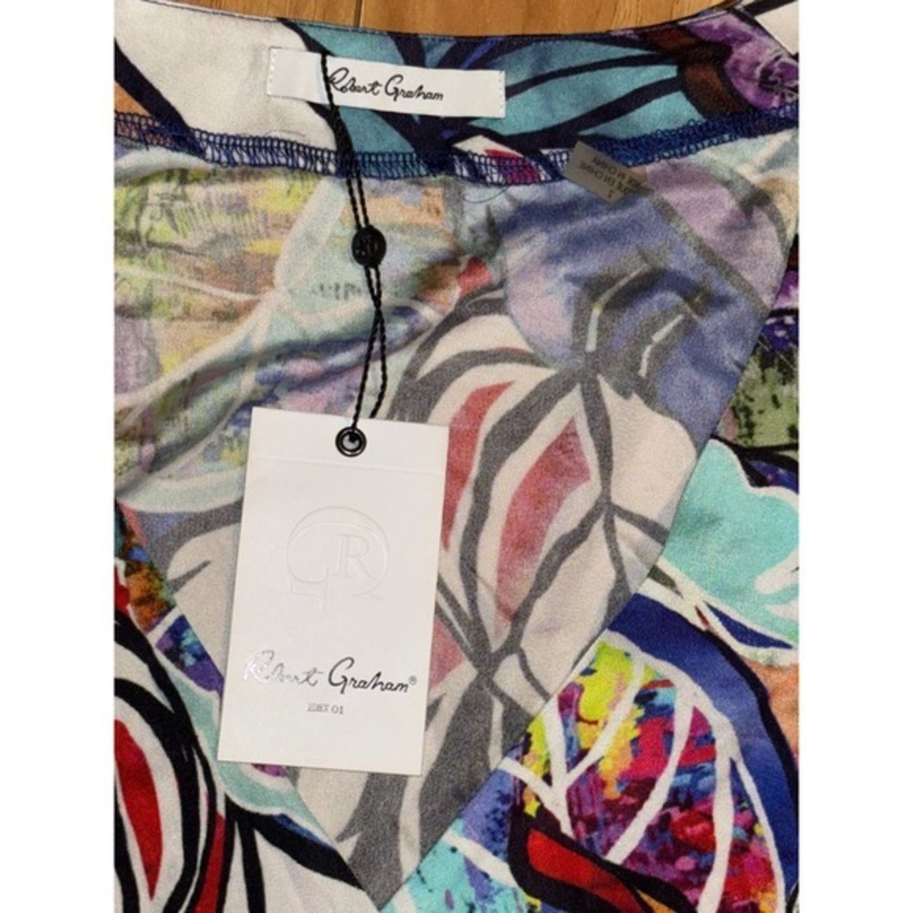 Robert Graham Anna Wrap Dress NWT Sz 2 Colorful Abstract Floral Silk Blend Mini - Picture 4 of 10